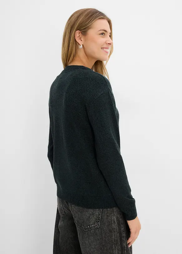 Strick-Pullover mit Rundhals-Ausschnitt in Melange in grün von hinten (im Anschnitt) - bonprix