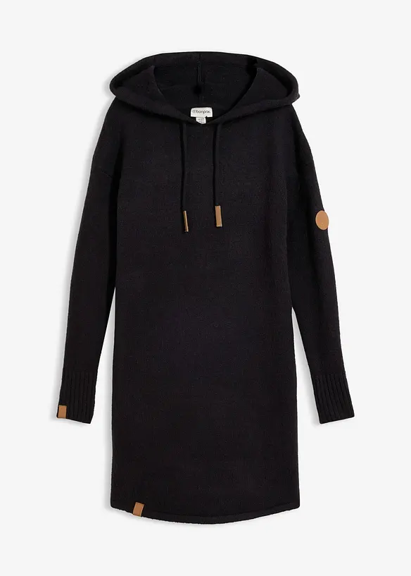 Strickkleid mit Kapuze in schwarz von vorne - bonprix