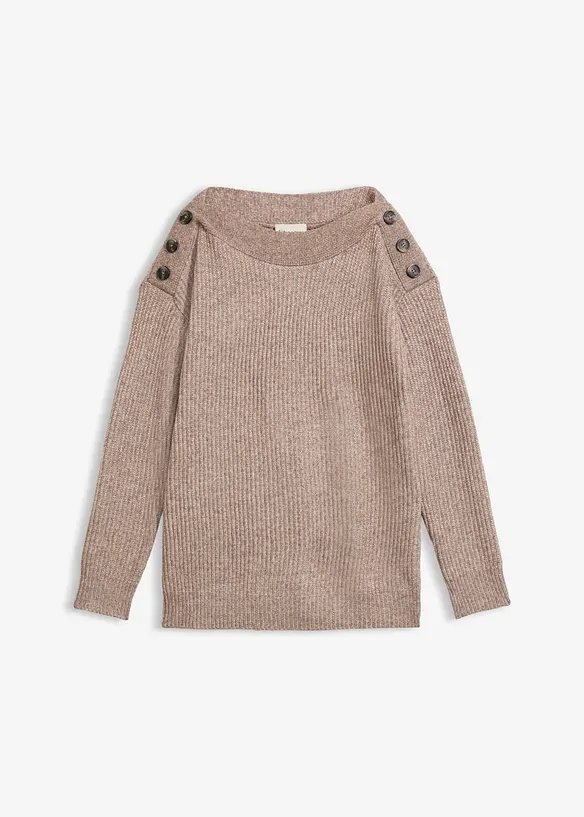 Pullover mit Knöpfen in braun von vorne - bonprix