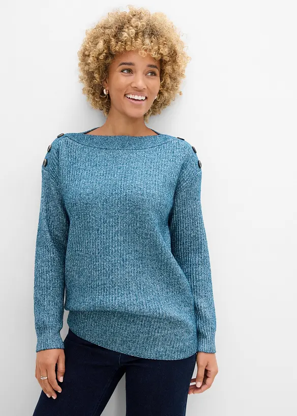 Pullover mit Knöpfen in petrol von vorne (im Anschnitt) - bonprix