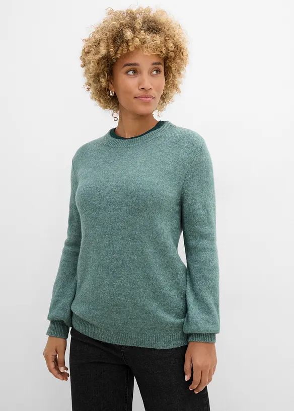 Pullover mit Ballonärmeln in blau von vorne (im Anschnitt) - bonprix