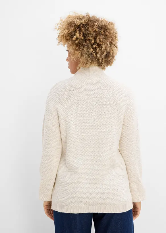 Troyer-Pullover mit Ajourmuster in beige von hinten (im Anschnitt) - bonprix