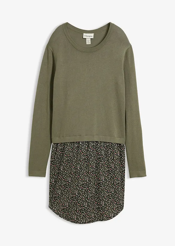 Feinstrickpullover mit Rockansatz in grün von vorne - bonprix