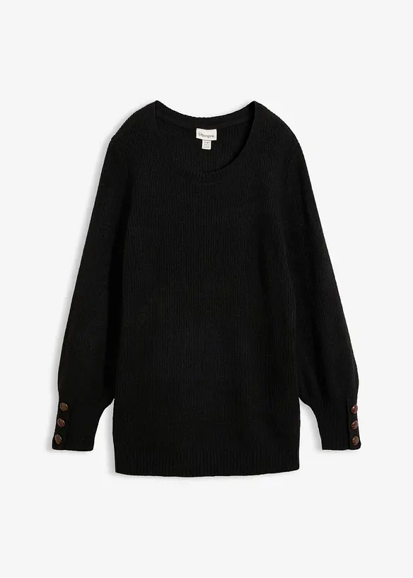 Longpullover mit Knöpfen in schwarz von vorne - bonprix