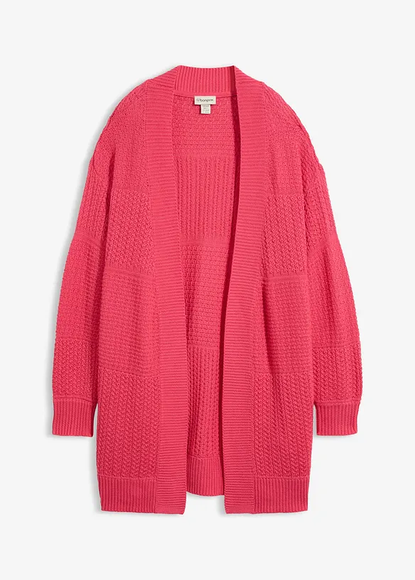 Longstrickjacke in pink von vorne - bonprix