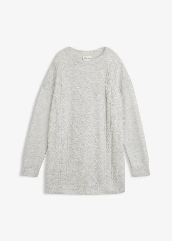 Oversize-Pullover mit Zopfmuster in grau von vorne - bonprix