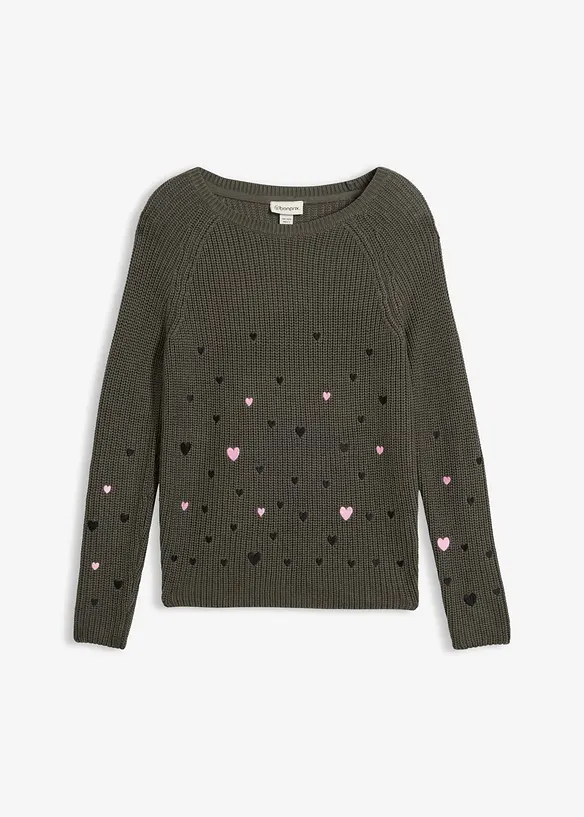 Pullover mit Stickerei in grau von vorne - bonprix