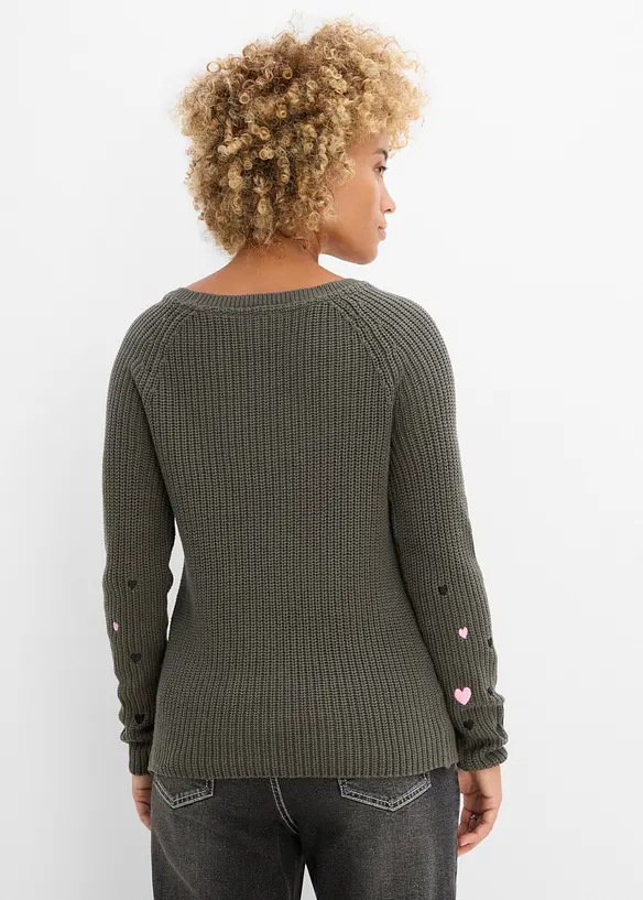 Pullover mit Stickerei in grau von hinten (im Anschnitt) - bonprix