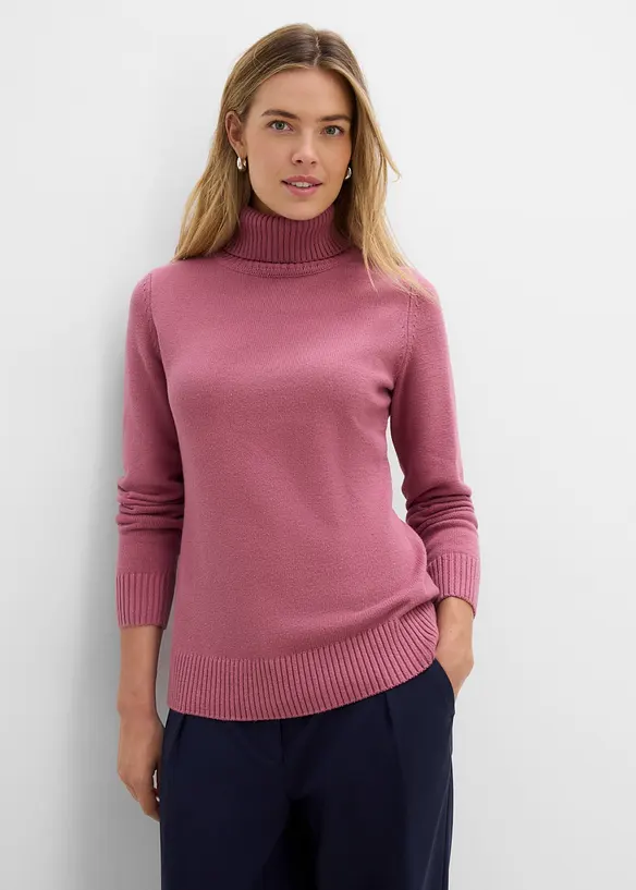 Rollkragenpullover in lila von vorne (im Anschnitt) - bonprix