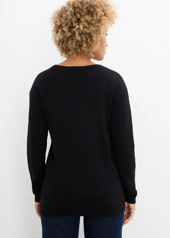 Milano Rib Pullover mit Rundhals in schwarz von hinten (im Anschnitt) - bonprix