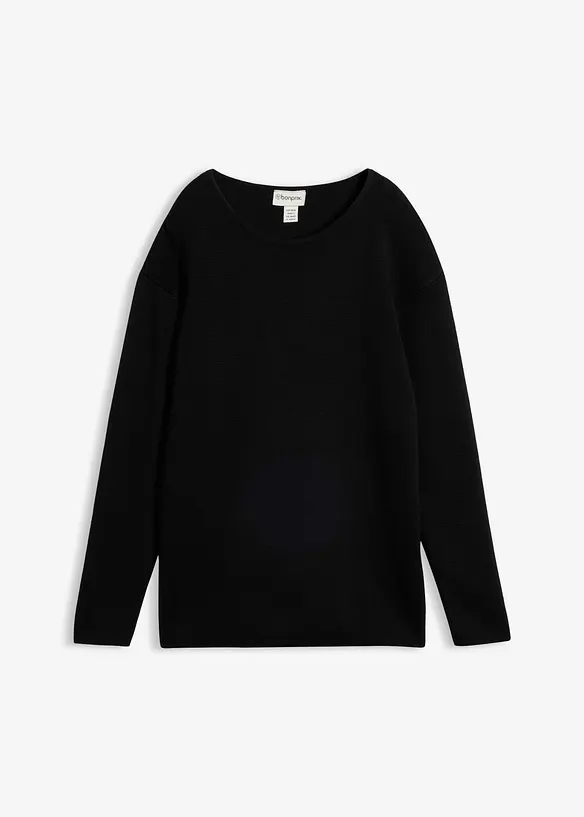 Milano Rib Pullover mit Rundhals in schwarz von vorne - bonprix