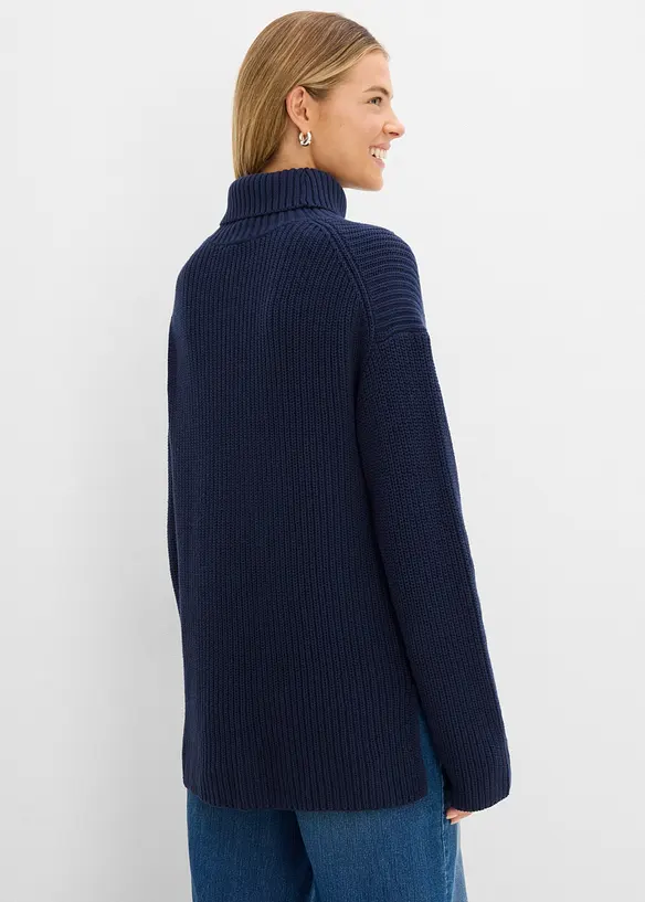 Rollkragenpullover aus reiner Bio-Baumwolle in blau von hinten (im Anschnitt) - bonprix