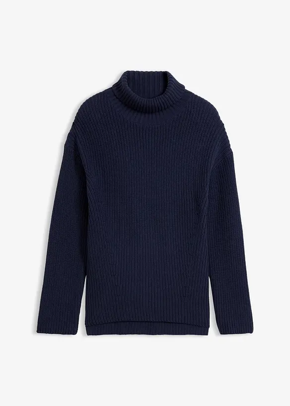 Rollkragenpullover aus reiner Bio-Baumwolle in blau von vorne - bonprix