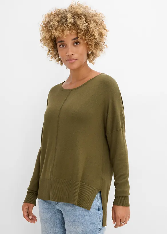 Oversize-Strickpullover in grün von vorne (im Anschnitt) - bonprix