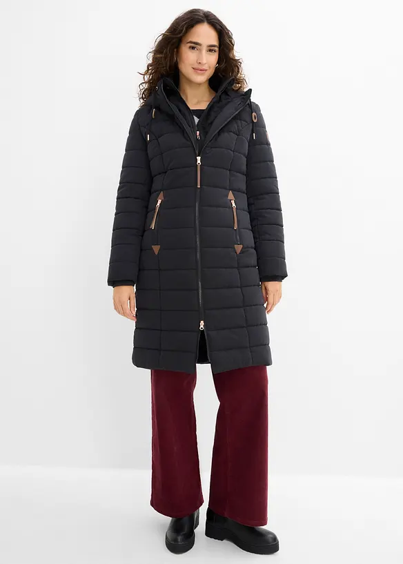 Steppmantel, 2-in-1 Optik in schwarz von vorne (Totalaufnahme) - bonprix