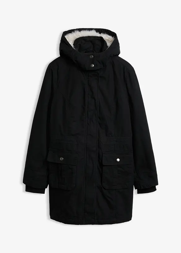 Wattierter Baumwoll-Parka in schwarz von vorne - bonprix