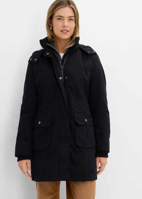 Wattierter Baumwoll-Parka in schwarz von vorne (im Anschnitt) - bonprix