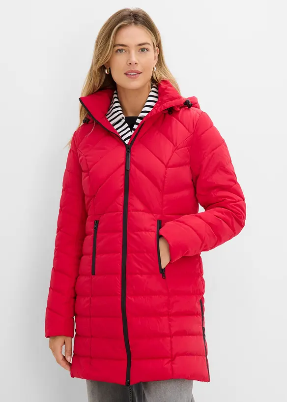 Long-Steppjacke mit Wattierung in rot von vorne (im Anschnitt) - bonprix