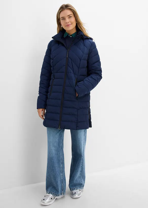 Long-Steppjacke mit Wattierung in blau von vorne (im Anschnitt) - bonprix