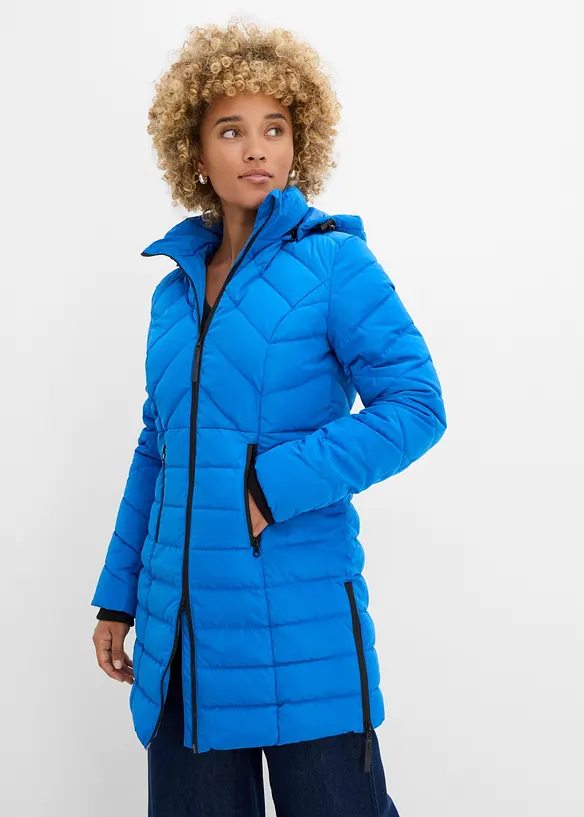 Long-Steppjacke mit Wattierung in blau von vorne (im Anschnitt) - bonprix