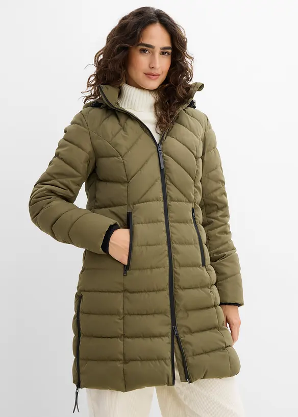 Long-Steppjacke mit Wattierung in grün von vorne (im Anschnitt) - bonprix