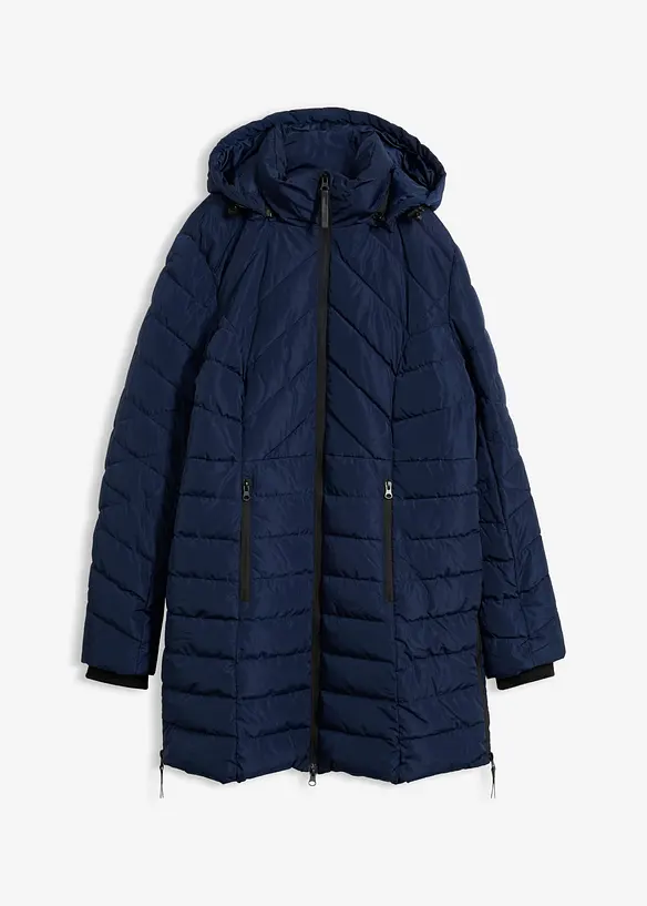 Long-Steppjacke mit Wattierung in blau von vorne - bonprix