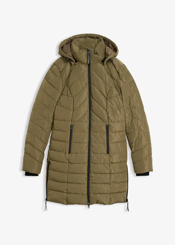 Long-Steppjacke mit Wattierung in grün von vorne - bonprix