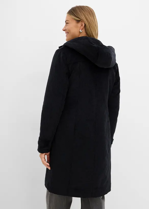 Gefütterter Cord-Dufflecoat in schwarz von hinten (Totalaufnahme) - bonprix