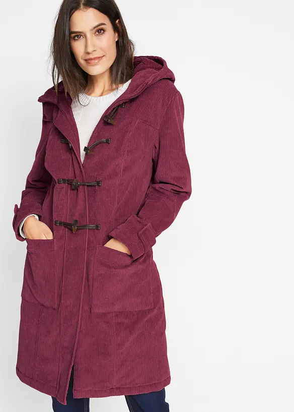 Gefütterter Cord-Dufflecoat in rot von vorne (Totalaufnahme) - bonprix