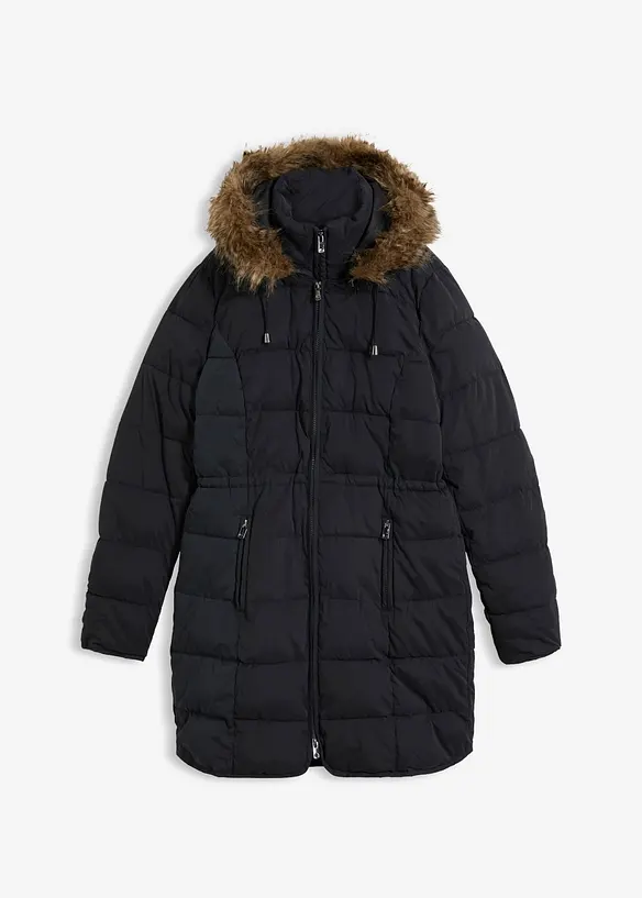 Steppjacke mit Kapuze, gefüttert in schwarz von vorne - bonprix
