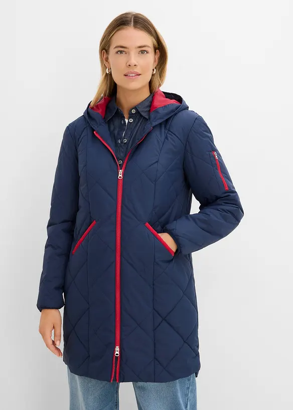 Steppmantel mit Kapuze zweifarbig in blau von vorne (Totalaufnahme) - bonprix
