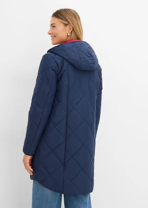 Steppmantel mit Kapuze zweifarbig in blau von hinten (Totalaufnahme) - bonprix