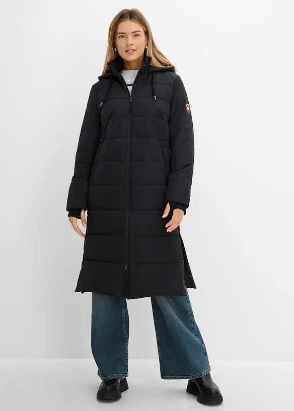 wasserabweisender Funktions-Outdoor-Steppmantel in schwarz von vorne (Totalaufnahme) - bonprix