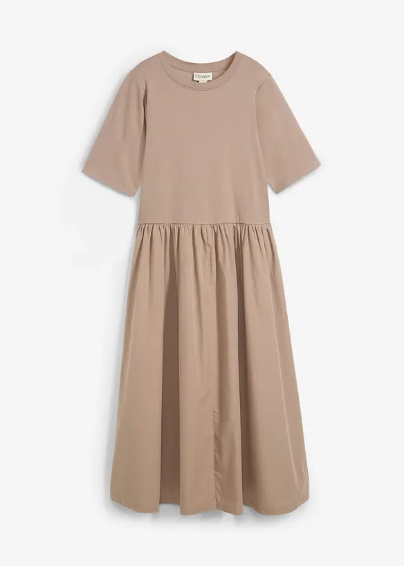 Midikleid aus Materialmix in braun von vorne - bonprix Midikleid aus Materialmix in braun von vorne - bonprix