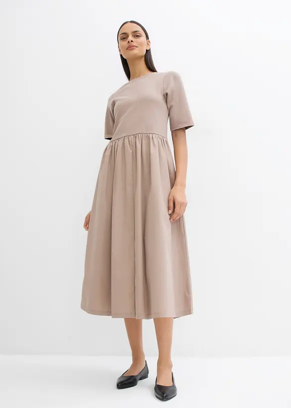 Midikleid aus Materialmix in braun von vorne (Totalaufnahme) - bonprix Midikleid aus Materialmix in braun von vorne (Totalaufnahme) - bonprix