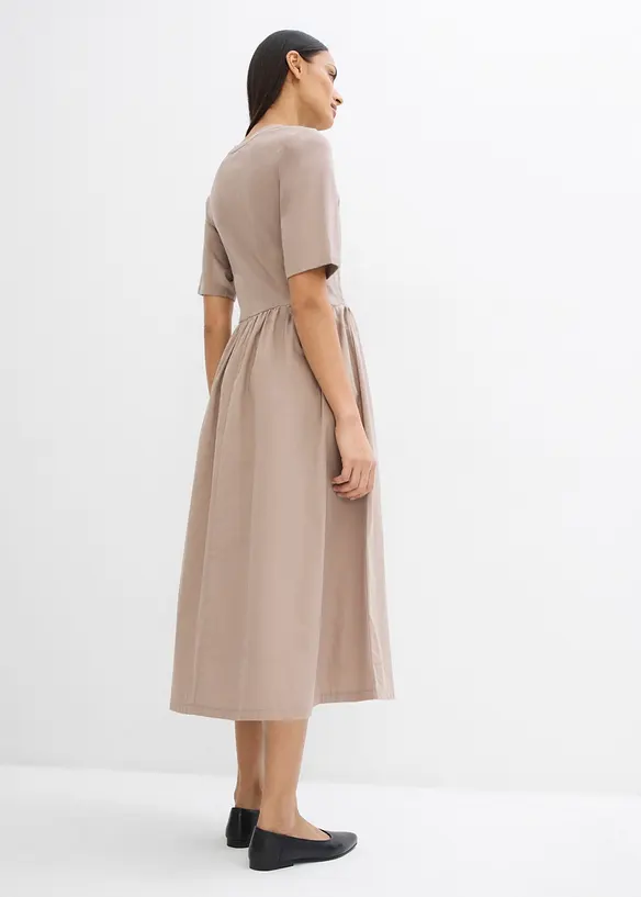 Midikleid aus Materialmix in braun von hinten (Totalaufnahme) - bonprix Midikleid aus Materialmix in braun von hinten (Totalaufnahme) - bonprix