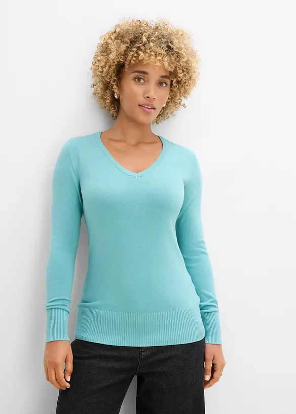 Feinstrickpullover in grün von vorne (im Anschnitt) - bonprix