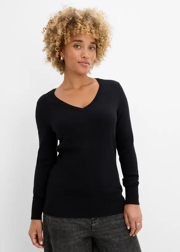 Feinstrickpullover in schwarz von vorne (im Anschnitt) - bonprix