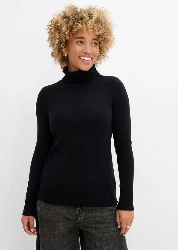 Basic Rollkragenpullover in schwarz von vorne (im Anschnitt) - bonprix