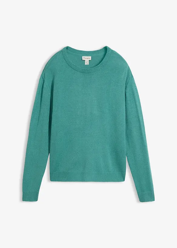 Strick-Pullover mit Rundhals-Ausschnitt in petrol von vorne - bonprix