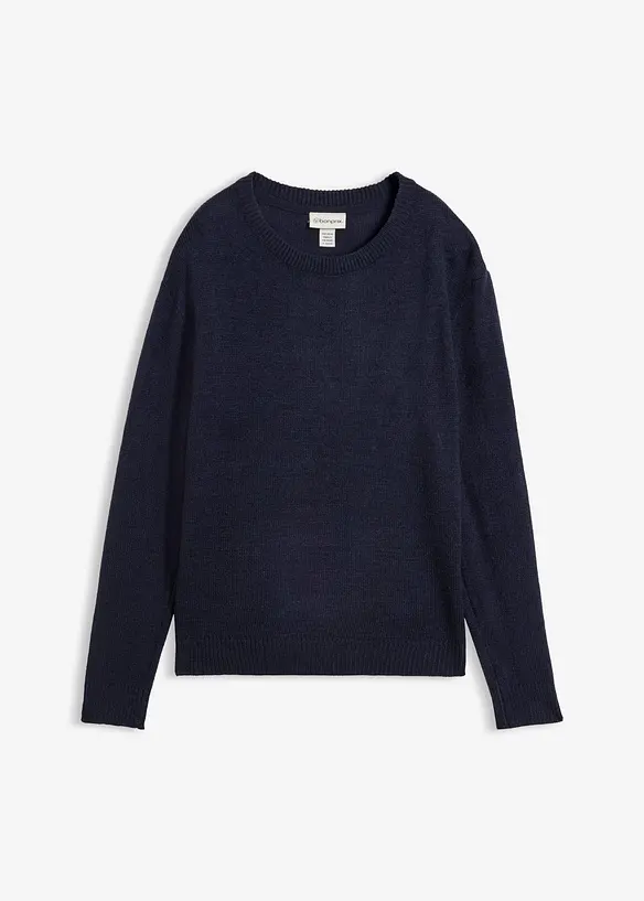 Strick-Pullover mit Rundhals-Ausschnitt in blau von vorne - bonprix