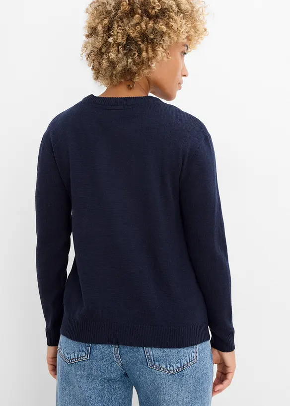Strick-Pullover mit Rundhals-Ausschnitt in blau von hinten (im Anschnitt) - bonprix