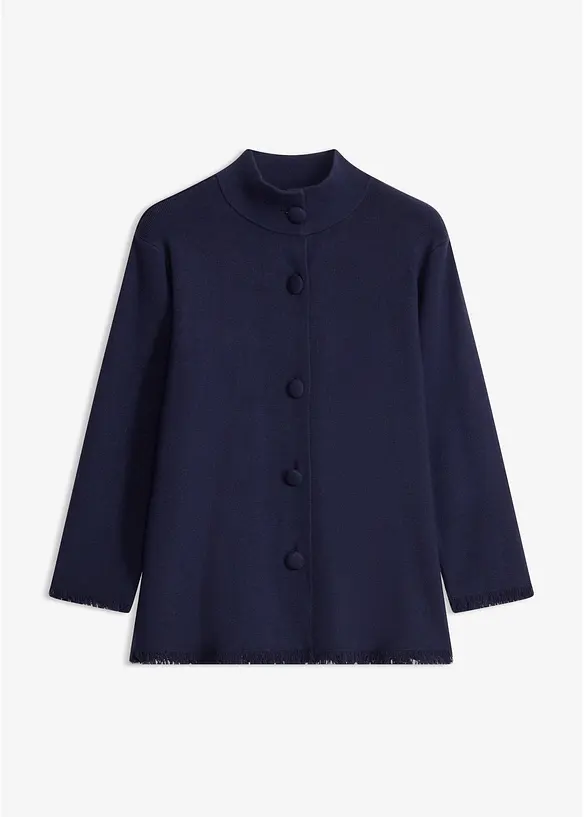 Strickjacke mit Fransenkante in blau von vorne - bonprix