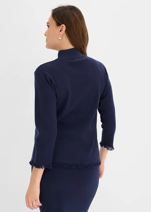 Strickjacke mit Fransenkante in blau von hinten (im Anschnitt) - bonprix