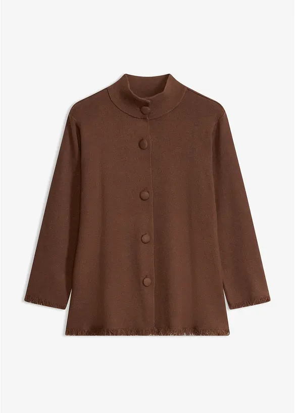 Strickjacke mit Fransenkante in braun von vorne - bonprix