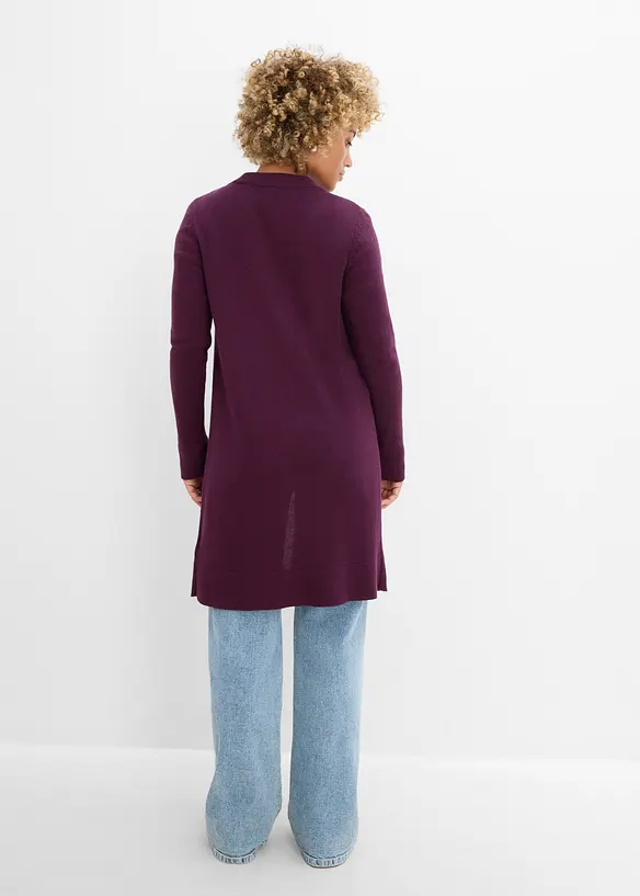 Longstrickjacke, Langarm in lila von hinten (im Anschnitt) - bonprix