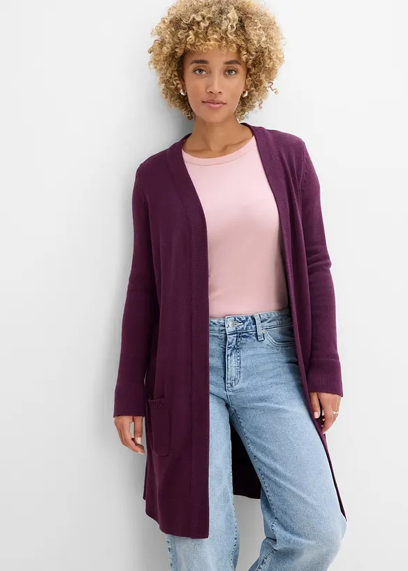 Longstrickjacke, Langarm in lila von vorne (im Anschnitt) - bonprix