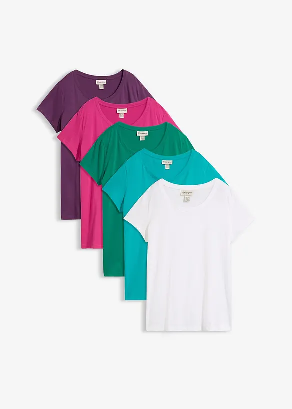 Rundhals-Shirt (5erPack) in grün von vorne - bonprix Rundhals-Shirt (5erPack) in grün von vorne - bonprix