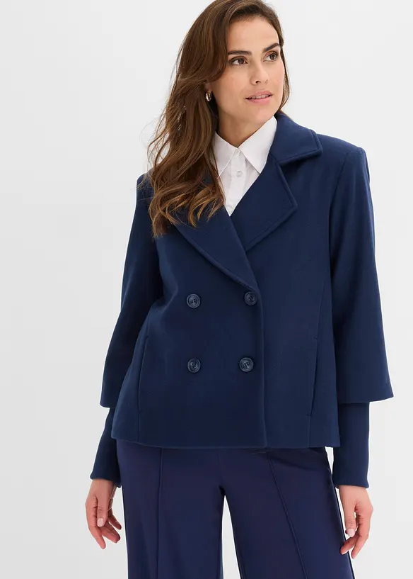 Cabanjacke mit Strickärmeln in blau von vorne (im Anschnitt) - bonprix