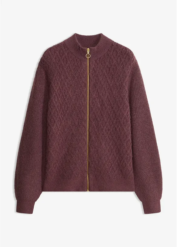 Strickjacke mit Zopfmuster in lila von vorne - bonprix